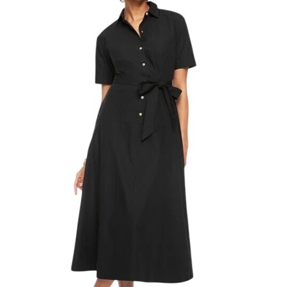 Talbots Womens Cotton Short Sleeve Button Front Shirt Dress Black Plus Size 24W